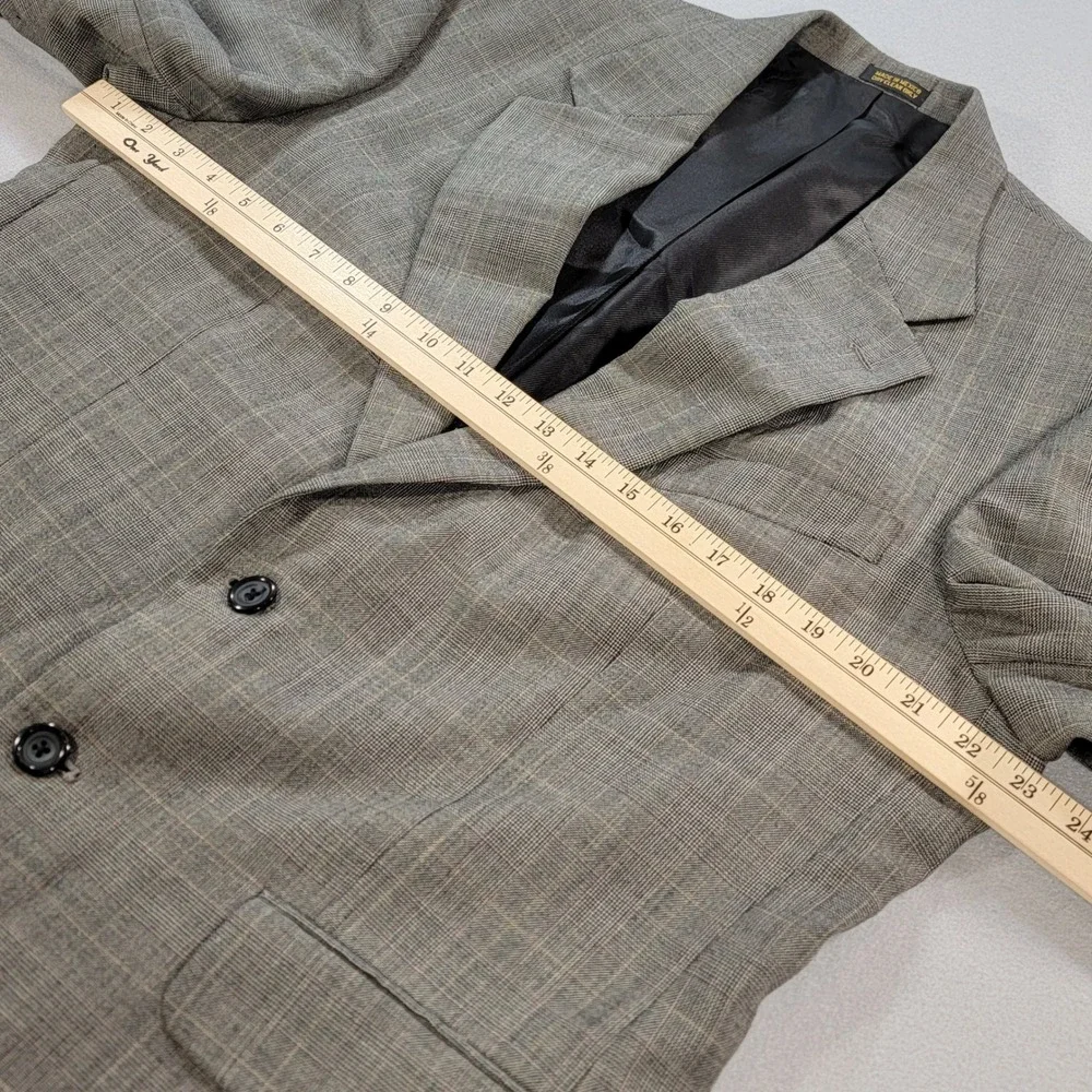 Oscar de la Renta 2 Piece Suit 100% Wool Glen Plaid Gray Classic Men's 42R 34x30